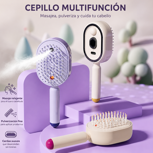 Cepillo Masajeador Pulverizador 3 en 1 Recargable